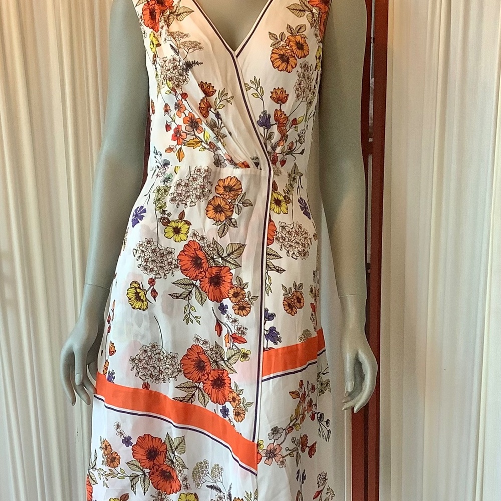 Elie Tahari Women's White Floral Jannele Asymmetric Handkerchief Dress Size 8